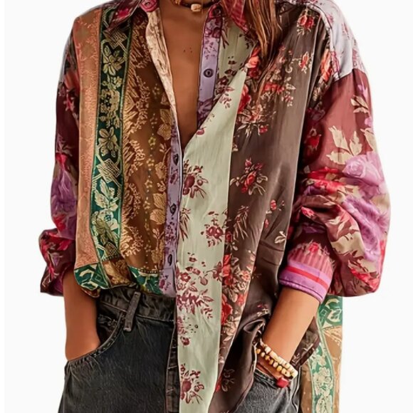 * *NEW BOUTIQUE PATCHWORK PRINT SHIRT* - Picture 3 of 5